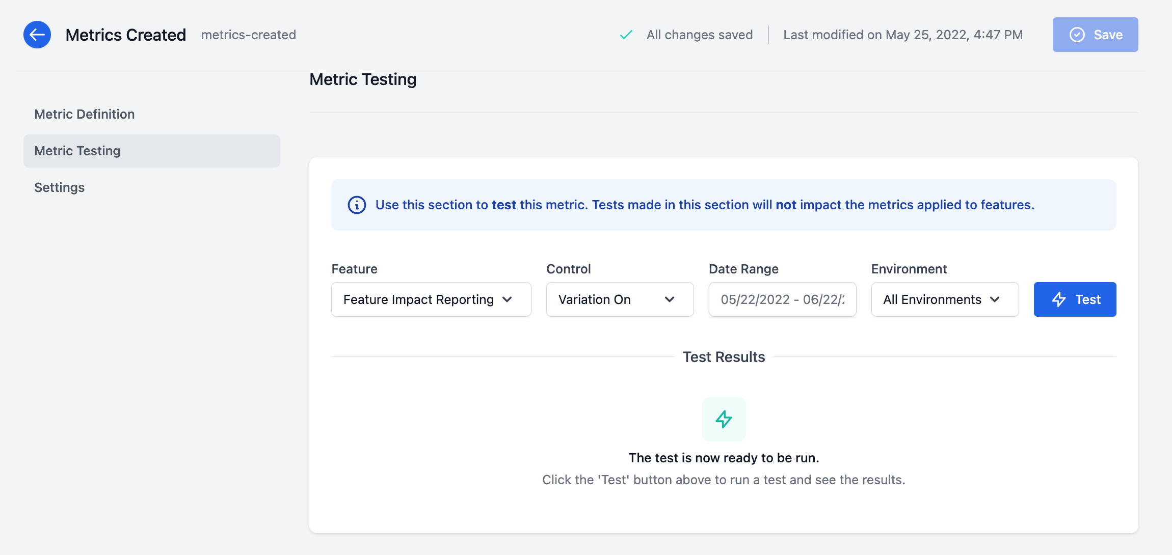 Metrics Testing Section